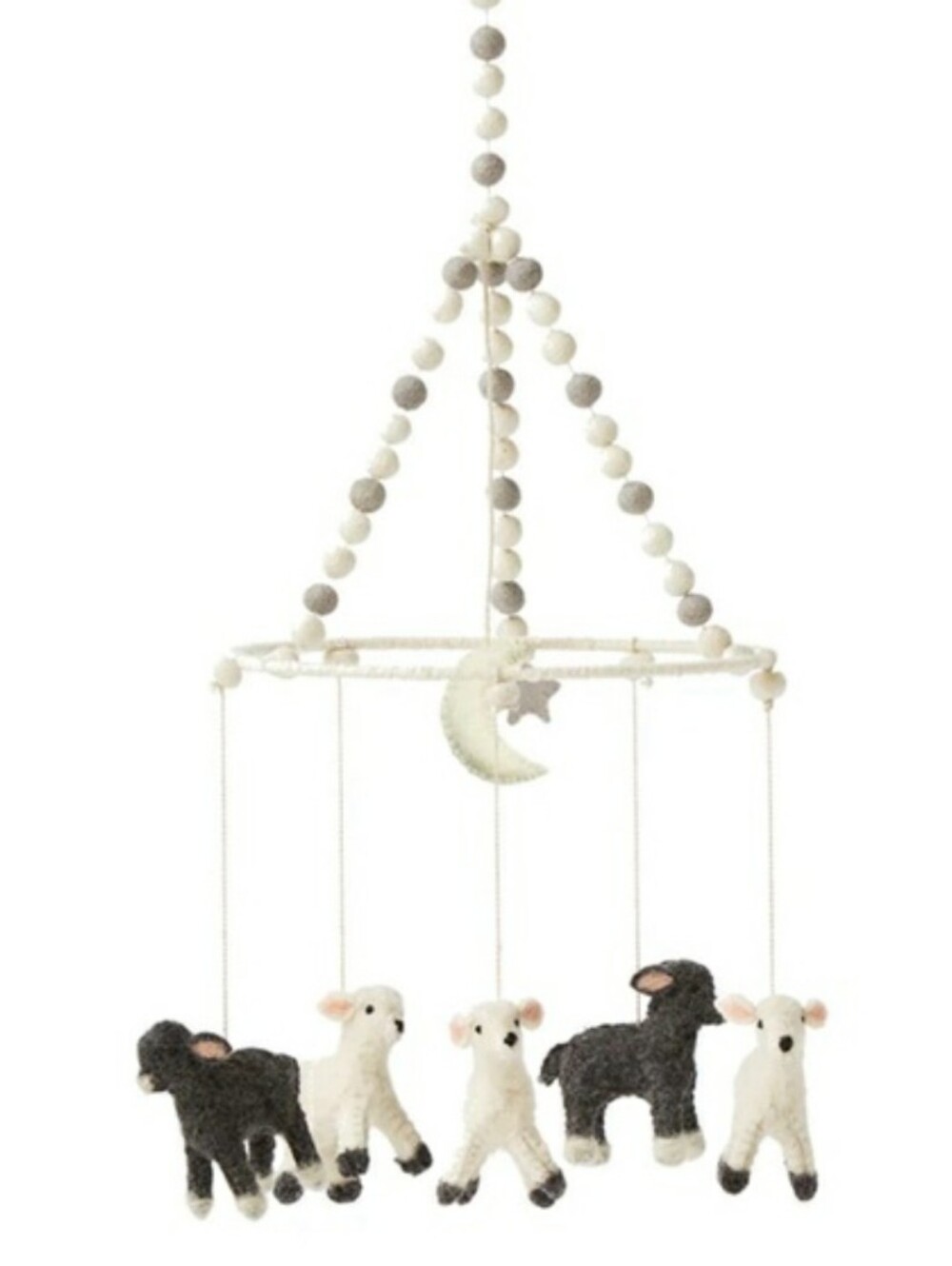 Handmade Felt Lamb Mobile Hanging Toy - Black and White